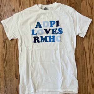 ADPI Loves RMHC White Logo Tee - Blue Lettering